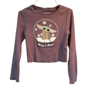 Kids 7/8 Purple Star Wars Baby Yoda (Grogu) Merry & Bright Long Sleeve Top
